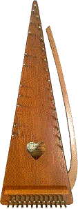 This Luthier's Staff bowed psaltery has a heart-shaped soundhole.  It is a BP100, built in 1994. Click for bigger photo.
