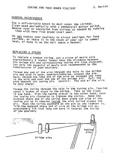 This page on string replacement came with the Luthier's Staff kit-built instrument.  Click for a bigger picture.