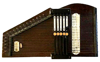 This early Meinhold autoharp seems similar to Zimmerman 5-chorders, but it's set up to play in C and G, not C and F.  Several of Meinhold's autoharps are quite impressive including one that used shifters to change the key of the chords.