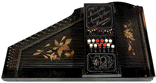 Meinhold's autoharps were high quality; his best one the Miranda could play in 12 keys, but did not catch on.  Click for bigger picture
