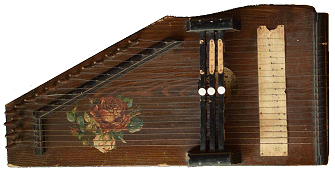 An early 'Rosen' autoharp, using a profile similar to a profile Zimmerman adopted for his 5-chord 'Miniature' autoharps.  Click for bigger photo.