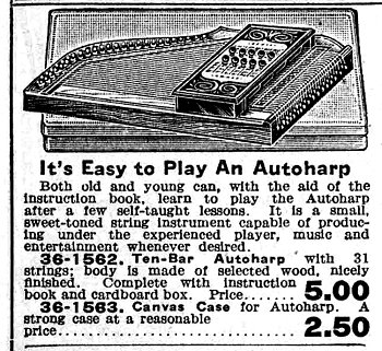 A listing for this autoharp in a 1920s or early 1930s Eaton catalog.  Click to see the whole page in a pdf.