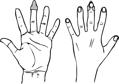 A fingerpick on the middle finger of your left hand will allow you to stroke the chords by pulling the pick toward you. Click for bigger picture.